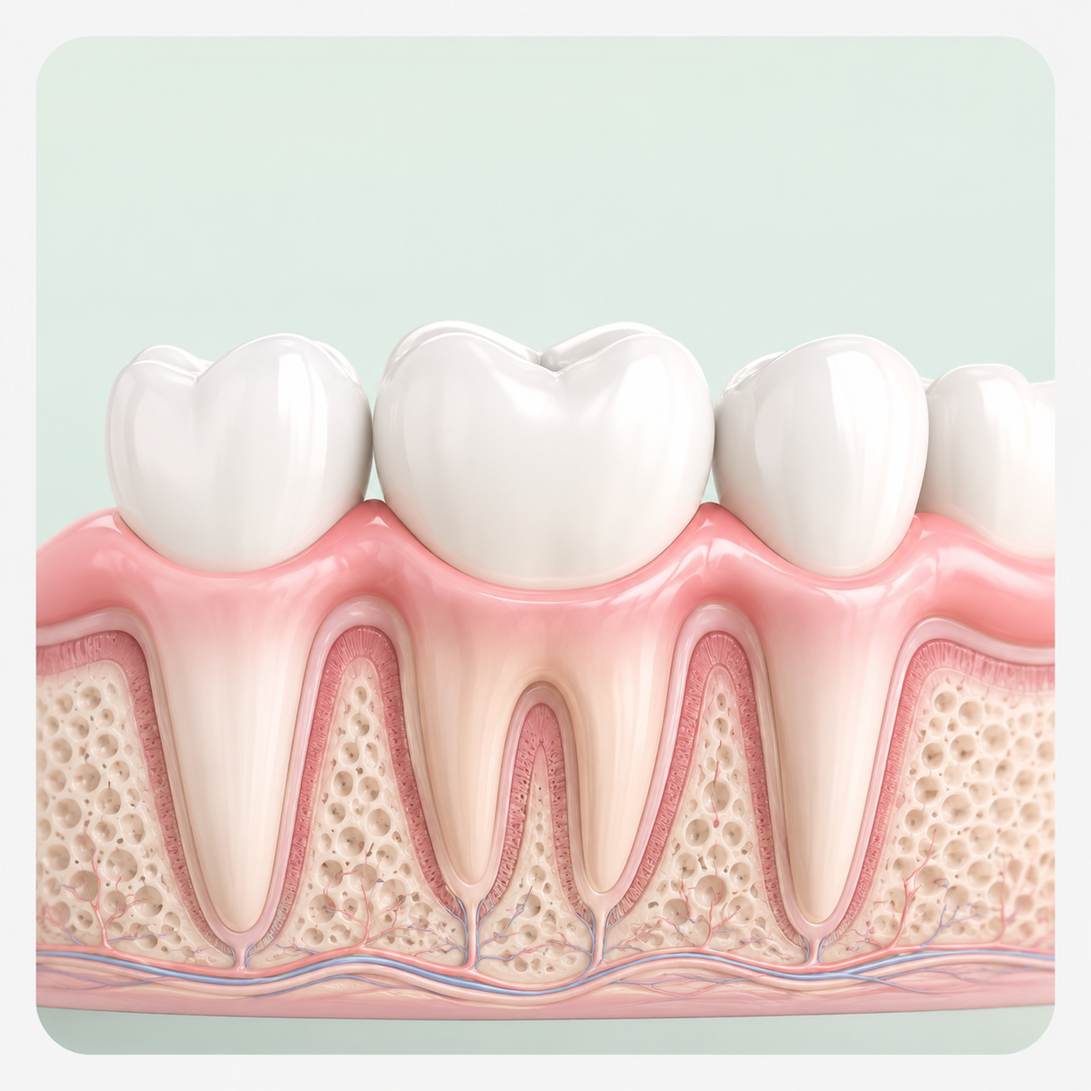 Cross-section of teeth and gum tissue
